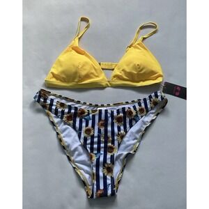 Shekini  Women's  Flowers Print Bikini swimsuit  Yellow Size XL